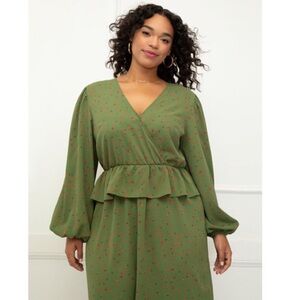 Eloquii 20W Green Floral Wrap Midi Dress Plus Size Wedding Boho, Retail $99 NWT